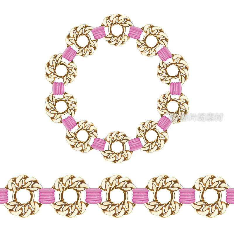 金链手镯或项链与粉色织物丝带矢量