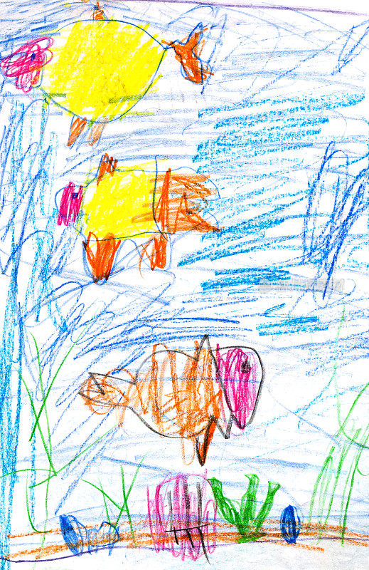 孩子的绘画-鱼在海里