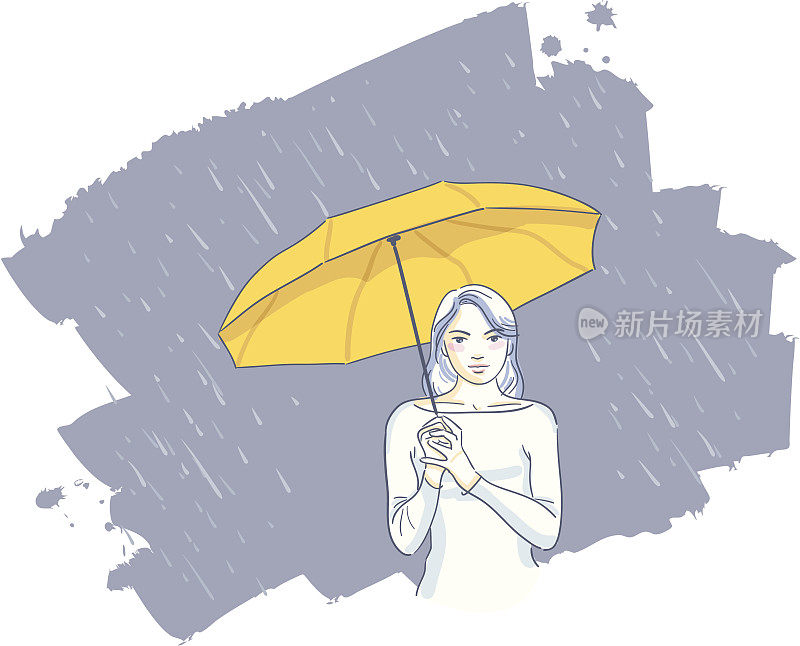 在一个雨天拿着雨伞的女孩