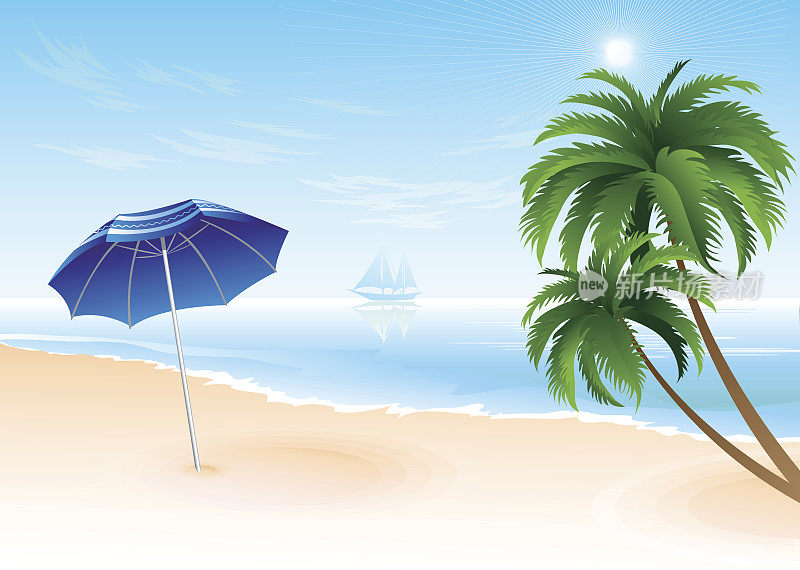 夏日沙滩上有棕榈树