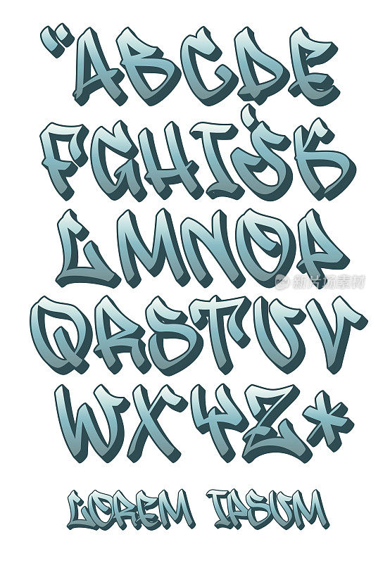 涂鸦字体3D-手写-矢量字母