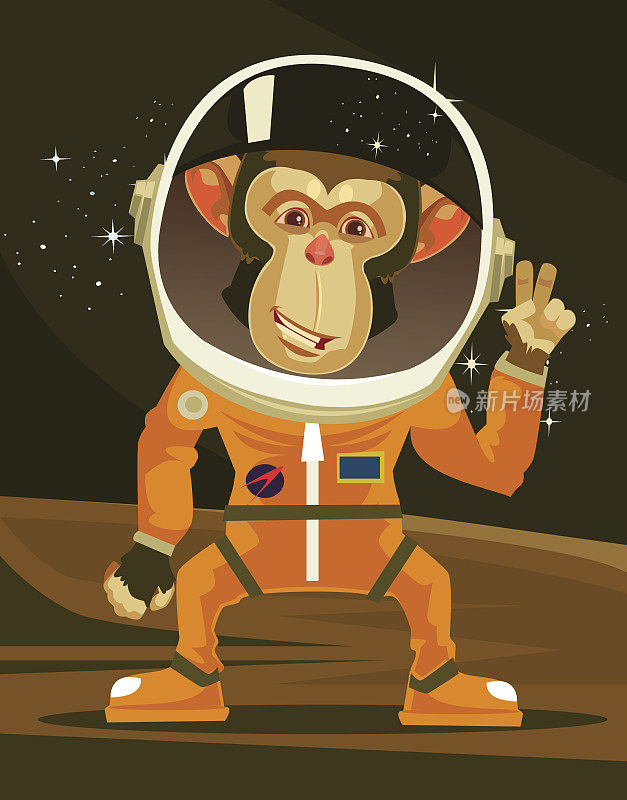 穿着太空服的快乐微笑猴子宇航员