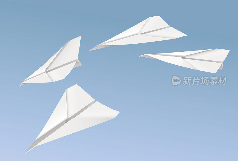 矢量现实纸飞机飞行在蓝天的背景
