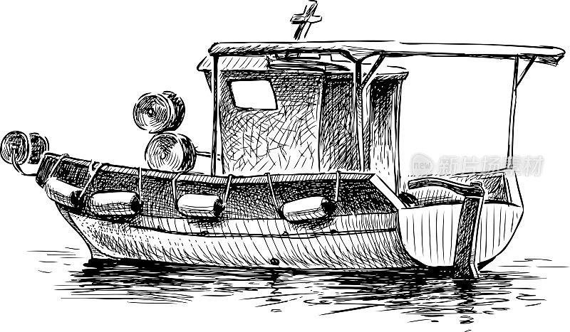 一艘希腊小渔船的素描