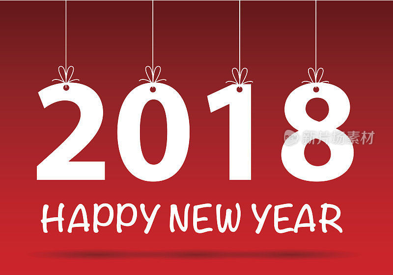 新年快乐2018悬挂在红色设计的节日节日倒计时夜派对庆祝矢量插图。