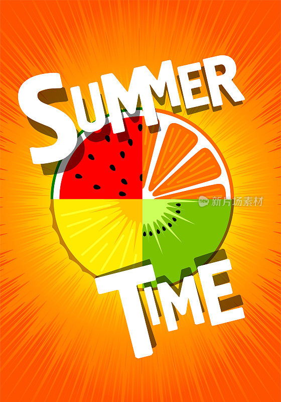 夏季。店铺的海报。水果的背景