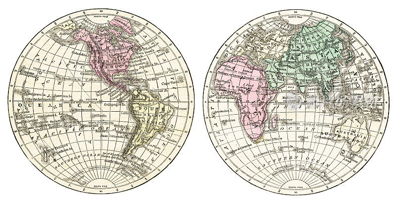 1871年的半球世界地图