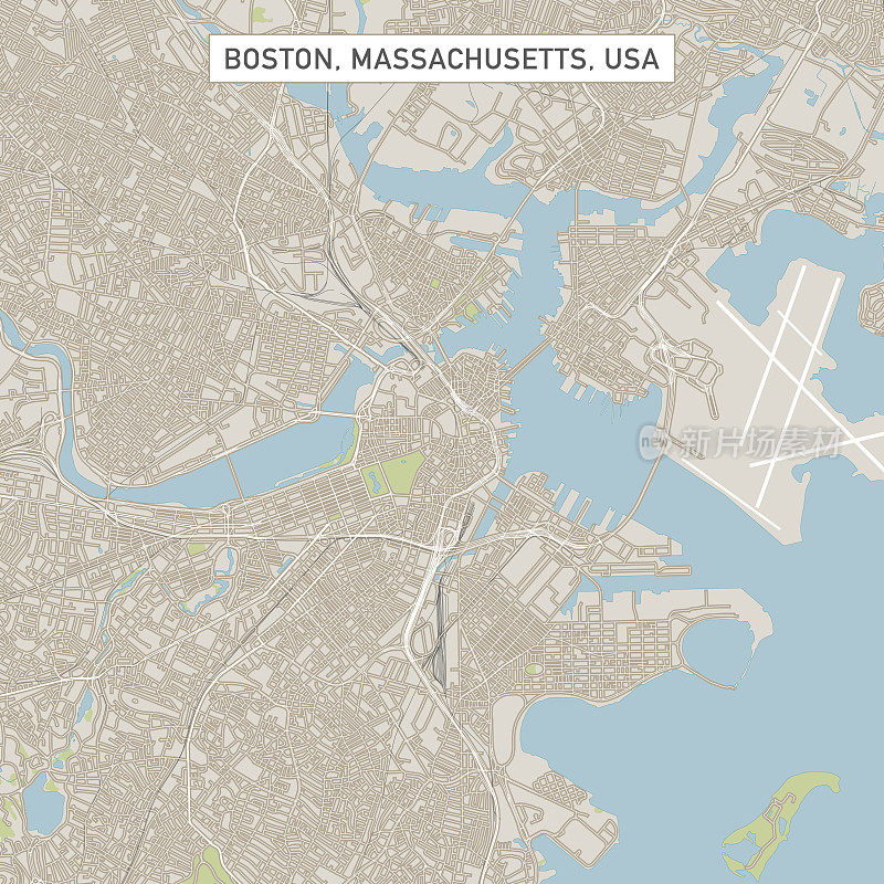 波士顿马萨诸塞州美国城市街道地图