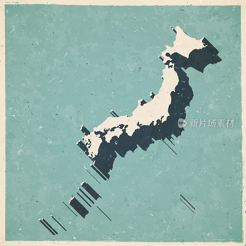 日本地图复古风格-旧纹理纸