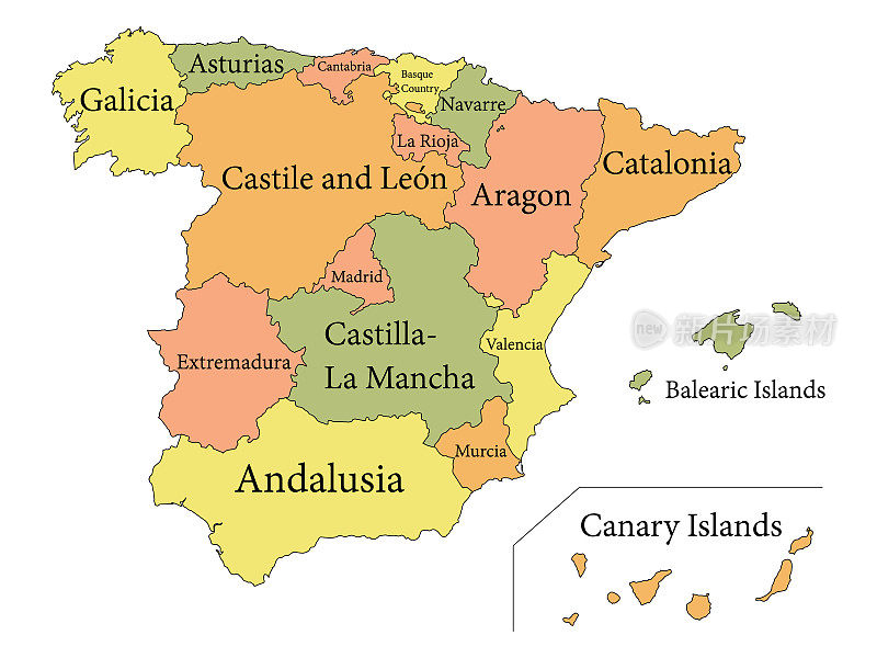 西班牙自治区地图