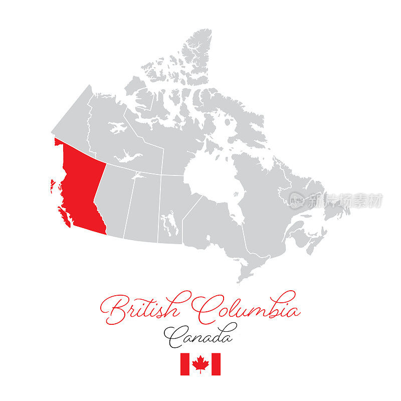 加拿大不列颠哥伦比亚省矢量地图插图