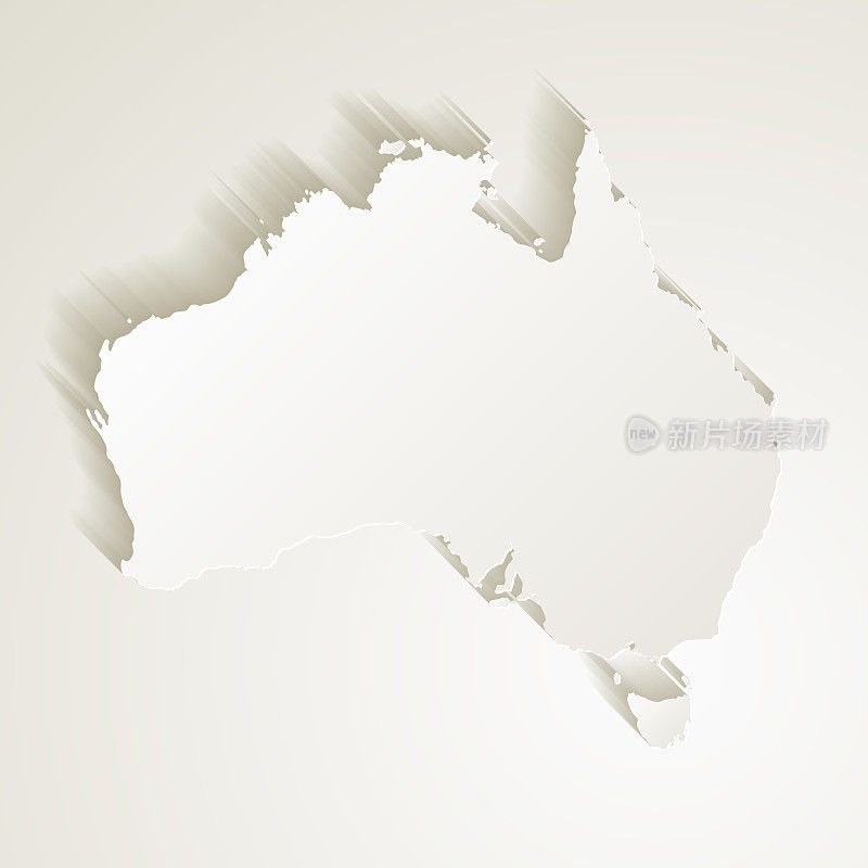 澳大利亚地图与剪纸效果的空白背景