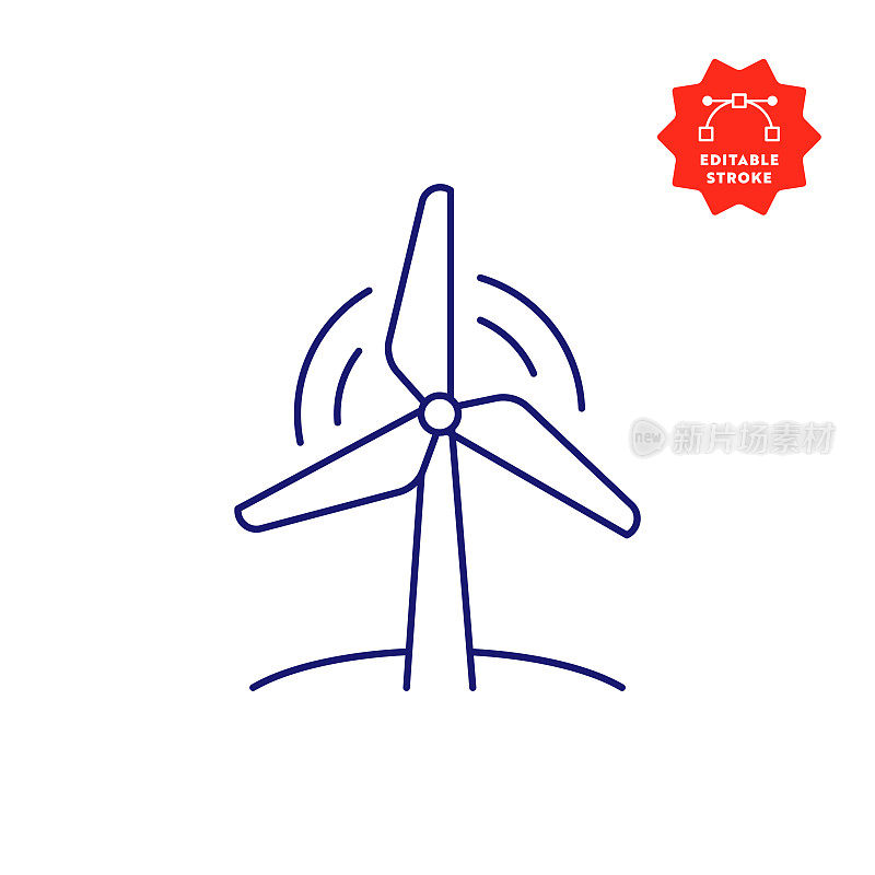 风力涡轮机线图标与可编辑的描边和像素完美。