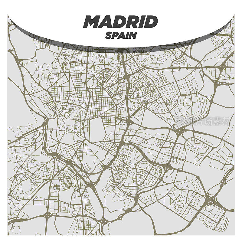 创意和现代扁平城市街道或道路地图的马德里西班牙