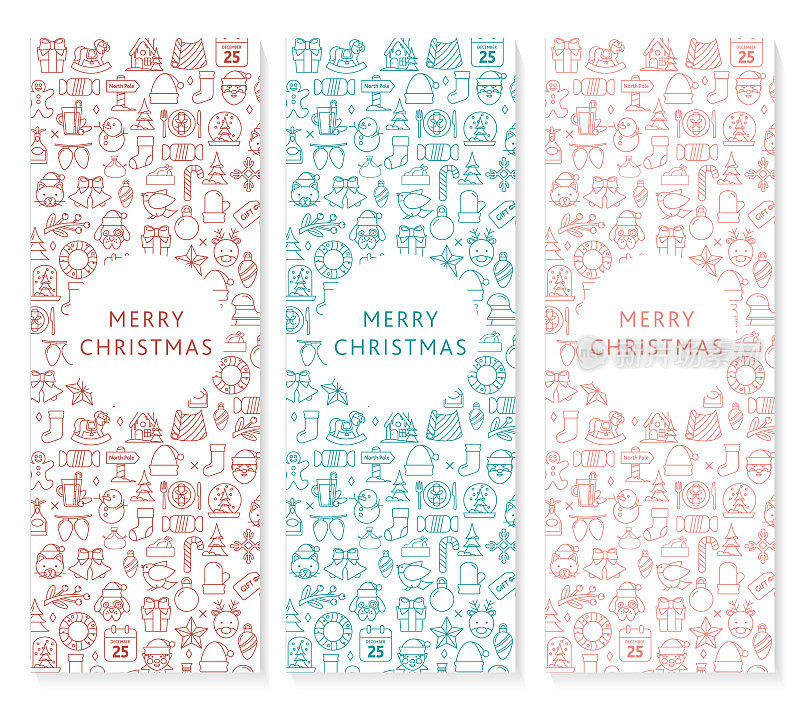 圣诞垂直网页横幅设计模板与细线风格的图标