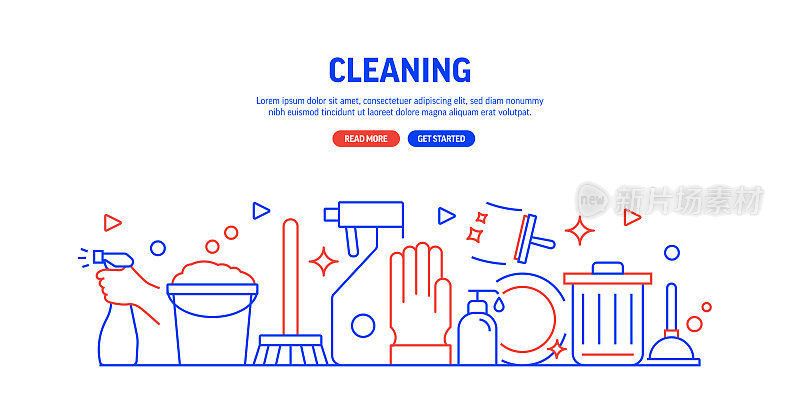 清洁相关的网页横幅线条风格。现代线性设计矢量插图的网站横幅,网站标题等。
