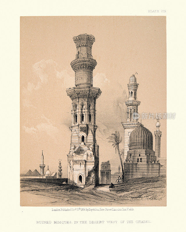 埃及开罗沙漠中的清真寺废墟，19世纪
