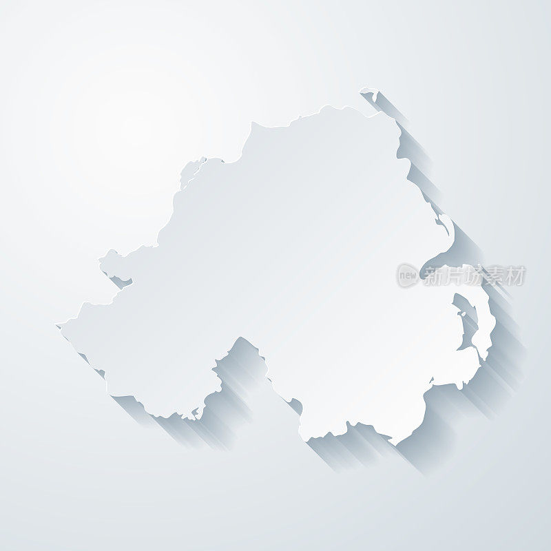 北爱尔兰地图与剪纸效果空白背景