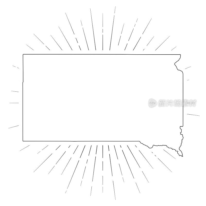 南达科他州的地图，阳光在白色的背景