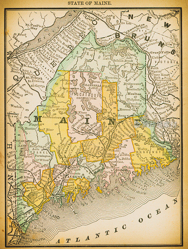 19世纪缅因州的地图