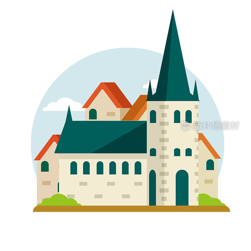 爱沙尼亚首都塔林的旅游景点。圣奥拉夫教堂。历史悠久的欧洲城市。基督教的寺庙。白塔。带有红色屋顶的中世纪小镇元素。