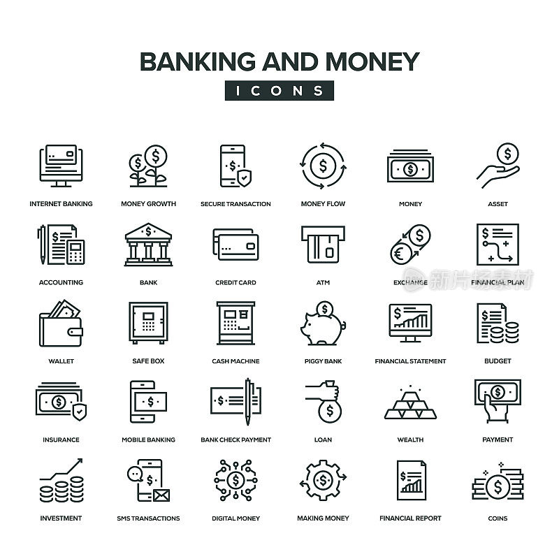 银行和金钱线图标设置