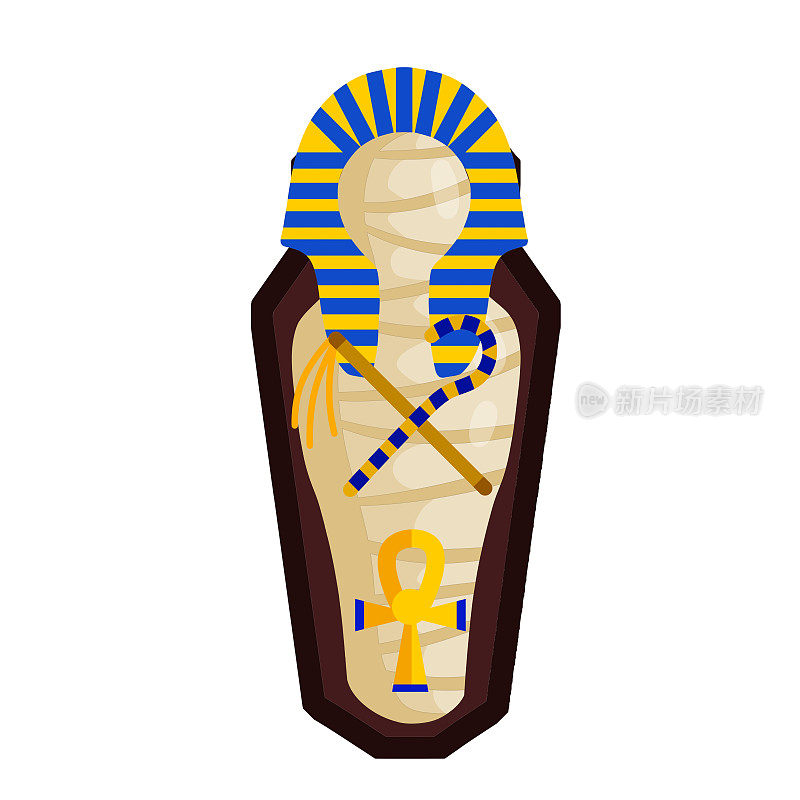 木乃伊石棺。法老的身体。埃及国王。
