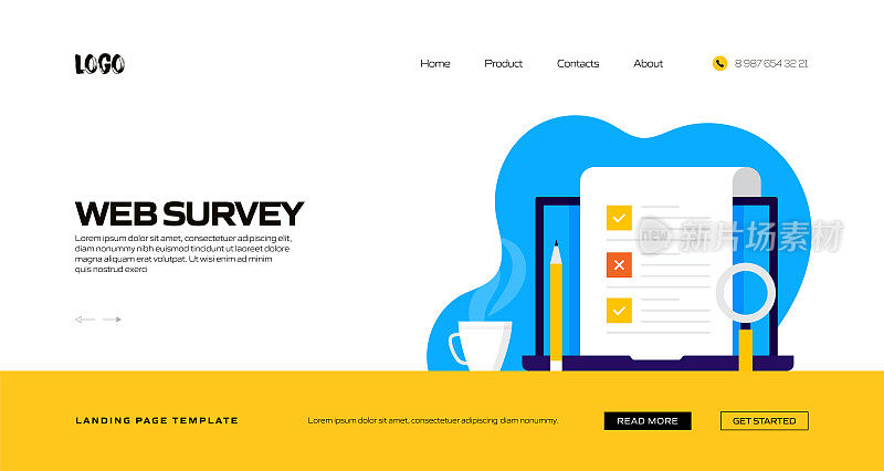 在线调查概念矢量插图登陆页面模板，网站横幅，广告和营销材料，在线广告，业务演示等。