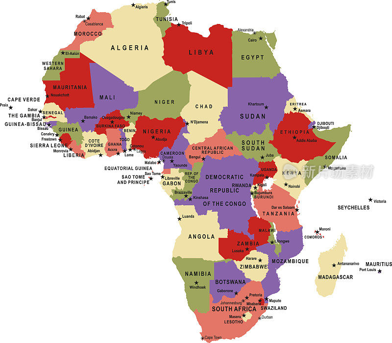非洲彩色平面地图