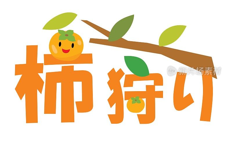 日本的柿子采摘插图字。