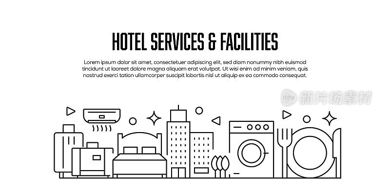 酒店服务和设施相关的现代线条风格旗帜设计