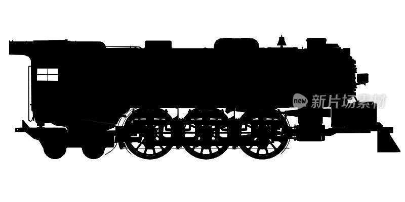 白色背景上孤立的一列旧火车的剪影。侧视图。矢量图