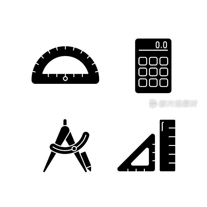 建筑学生工具黑色符号图标设置在白色的空间