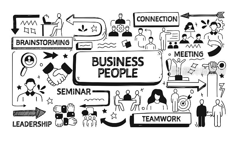 商业人士相关的涂鸦插图。现代设计矢量插图的网站横幅,网站标题等。