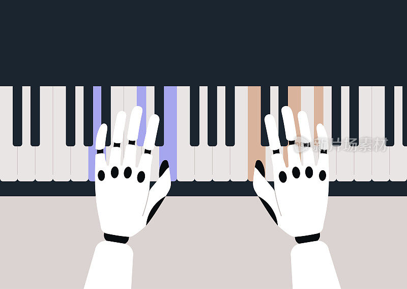 机器学习概念，机器手在钢琴上弹奏