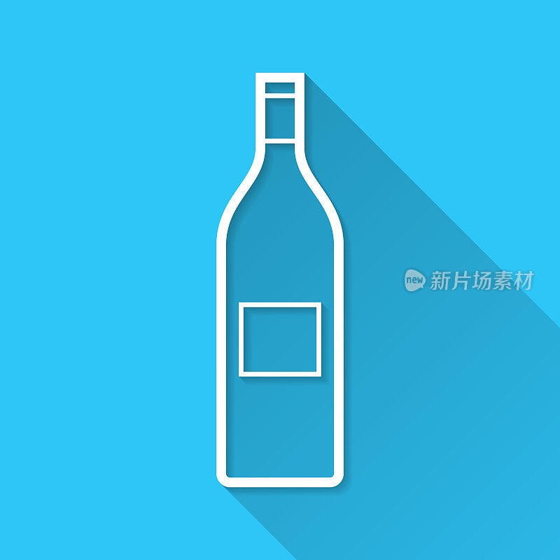 酒瓶。图标在蓝色背景-平面设计与长阴影