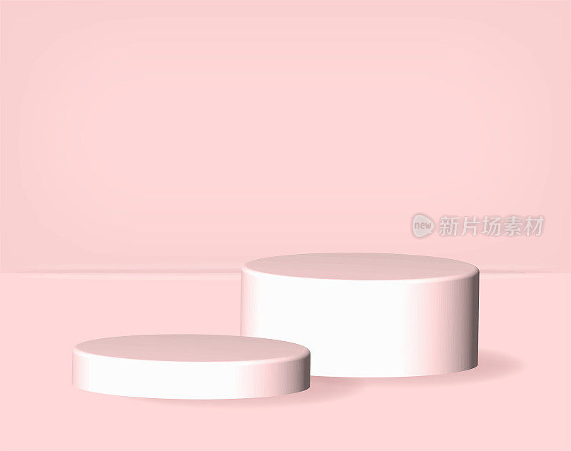 几何形状的讲台上的粉红色背景的复制空间，抽象最小工作室3d对象，简单的实物模型空间，产品设计展示台，矢量插图