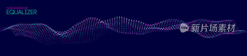 音乐抽象背景蓝色。音乐均衡器，用音乐波形显示声波，音乐背景均衡器矢量概念