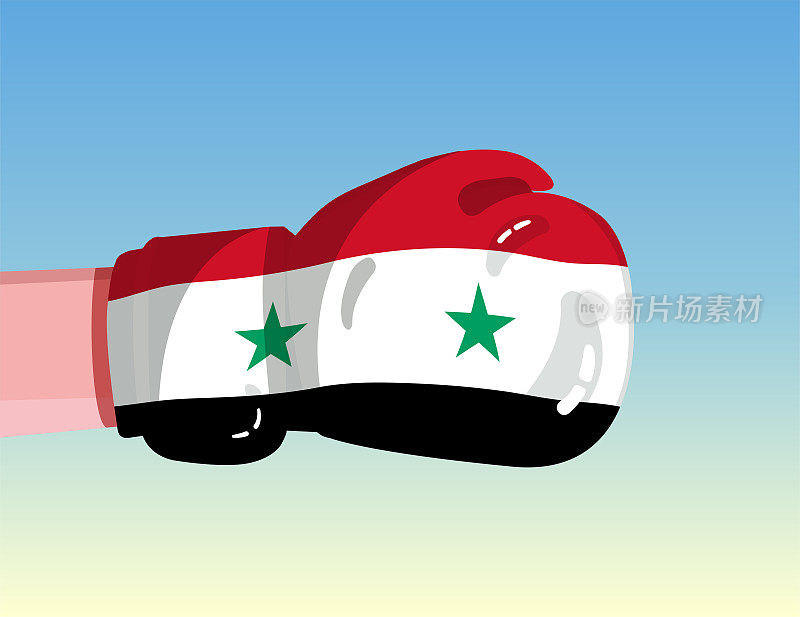 拳击手套上的叙利亚国旗。