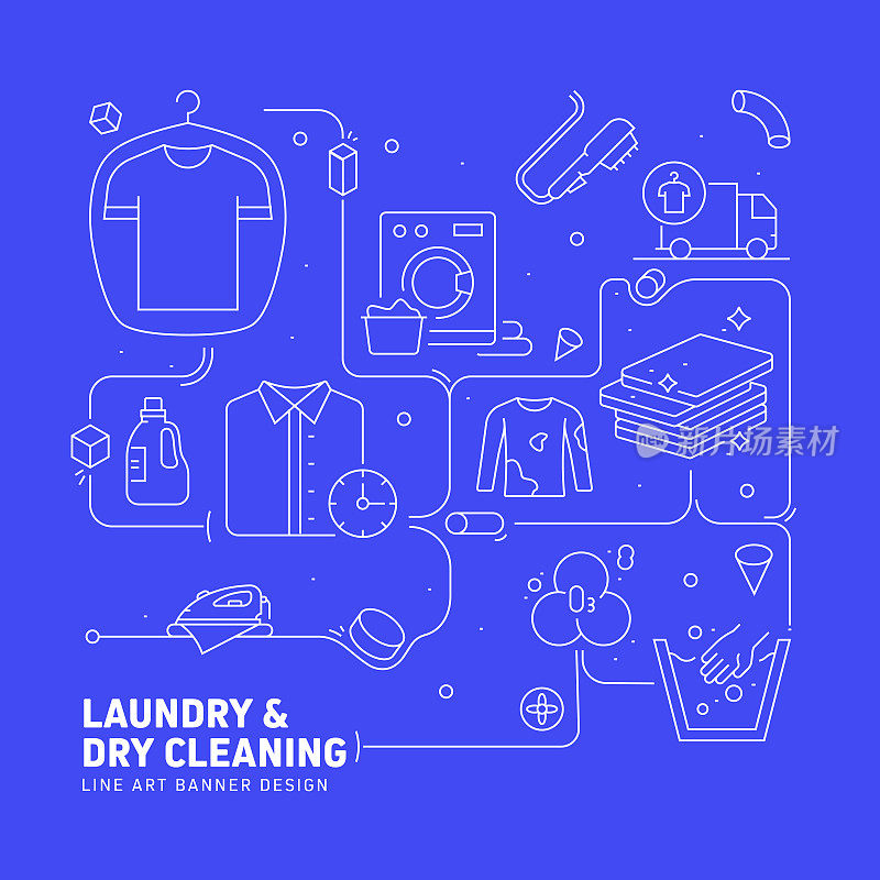 洗衣和干洗相关线风格横幅设计网页，标题，小册子，年度报告和书籍封面