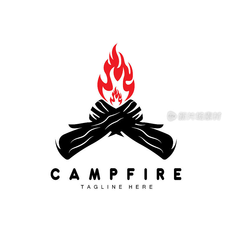 营火标志设计，露营矢量，木材火和森林设计