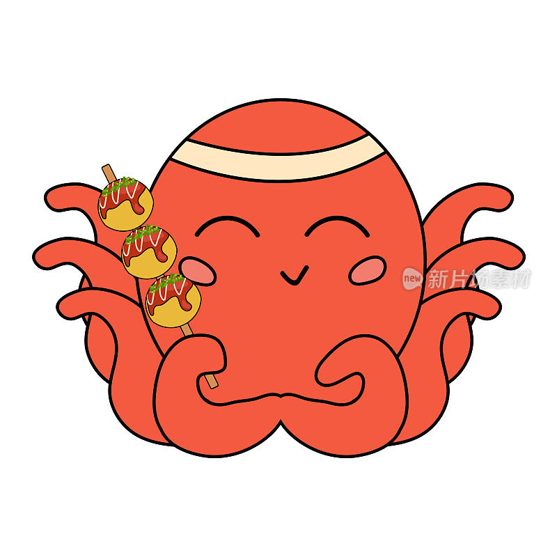 章鱼触手里的章鱼烧。矢量插图。日本传统食物。