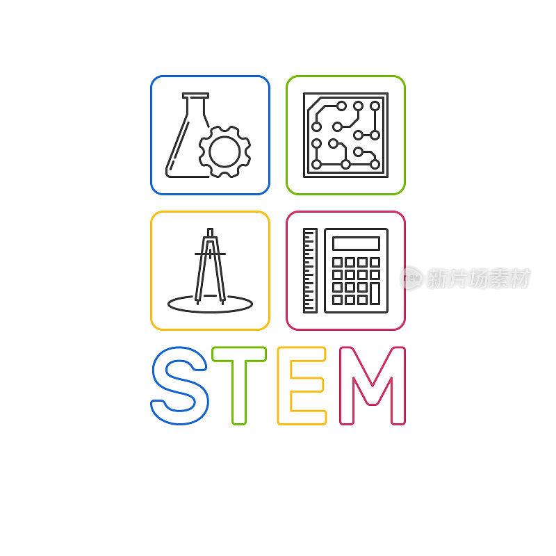 STEM字与图标矢量现代轮廓插图