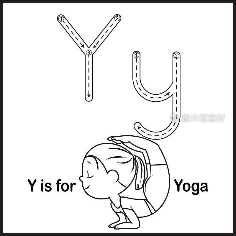 抽认卡上的字母Y是瑜伽矢量插图