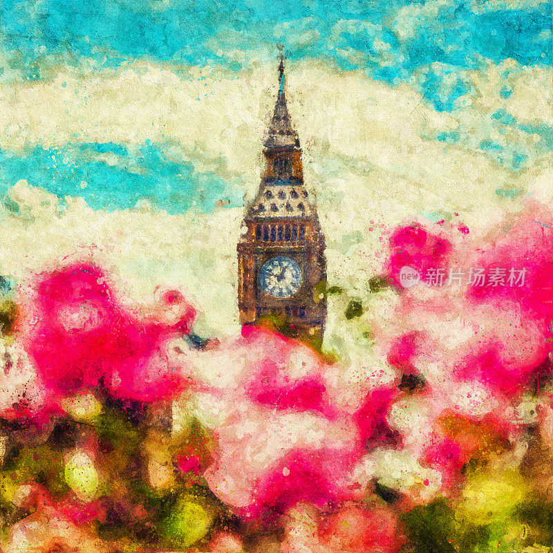 大本钟，威斯敏斯特宫在伦敦，英国从公共花园与鲜花