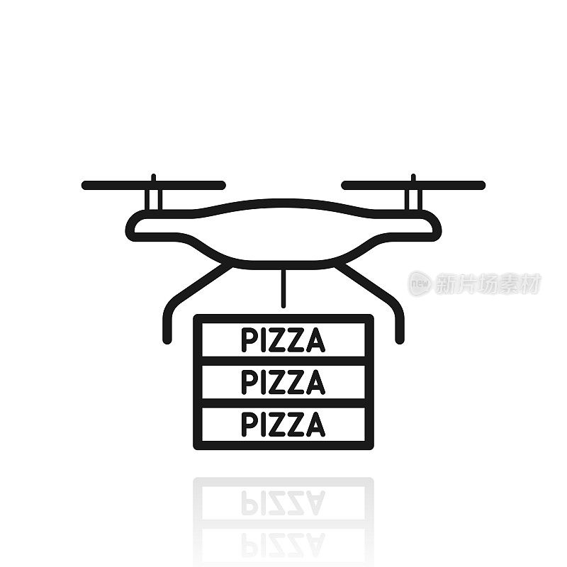 送披萨外卖的无人机。白色背景上反射的图标