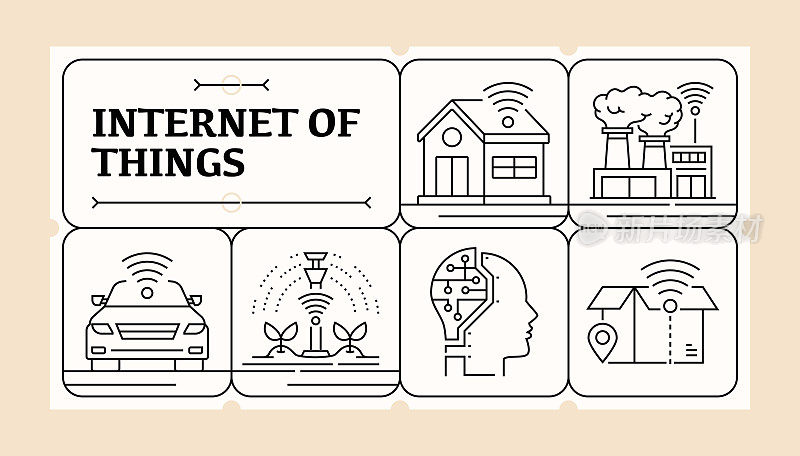 物联网线图标集和横幅设计