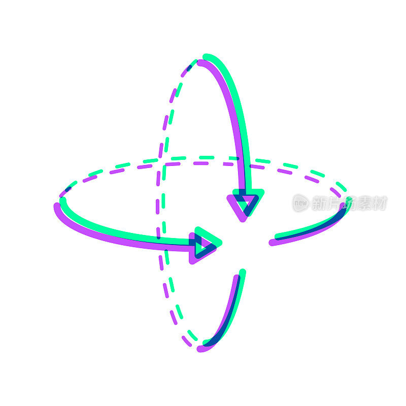 360度旋转箭头。图标与两种颜色叠加在白色背景上