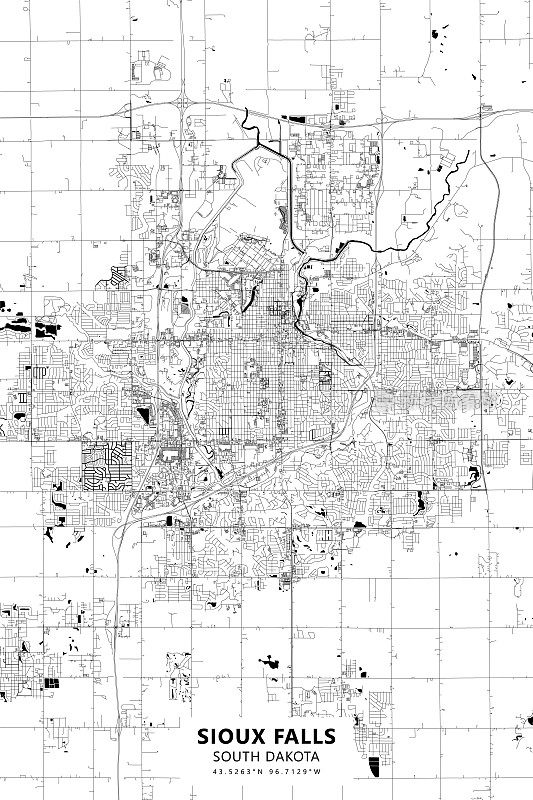 苏福尔斯，南达科他州，美国矢量地图