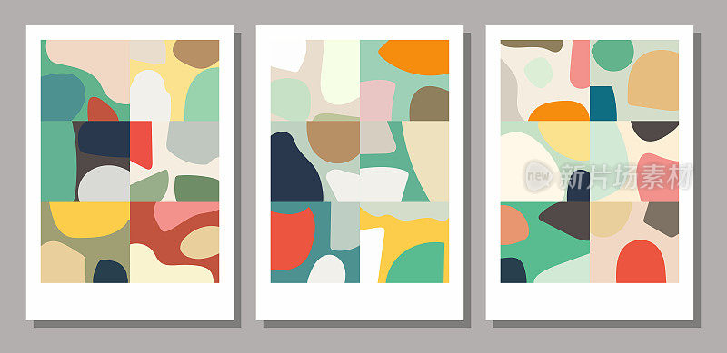 矢量颜色抽象几何极简主义墙艺术海报拼贴构图设计模板背景
